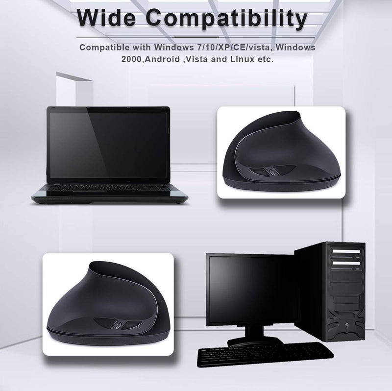 SUNGI Ergonomic Wireless Mouse,Vertical Mouse 2.4GHz Optical Mice with Adjustable DPI for Carpal Tunnel Right Hand,Black - Image 4